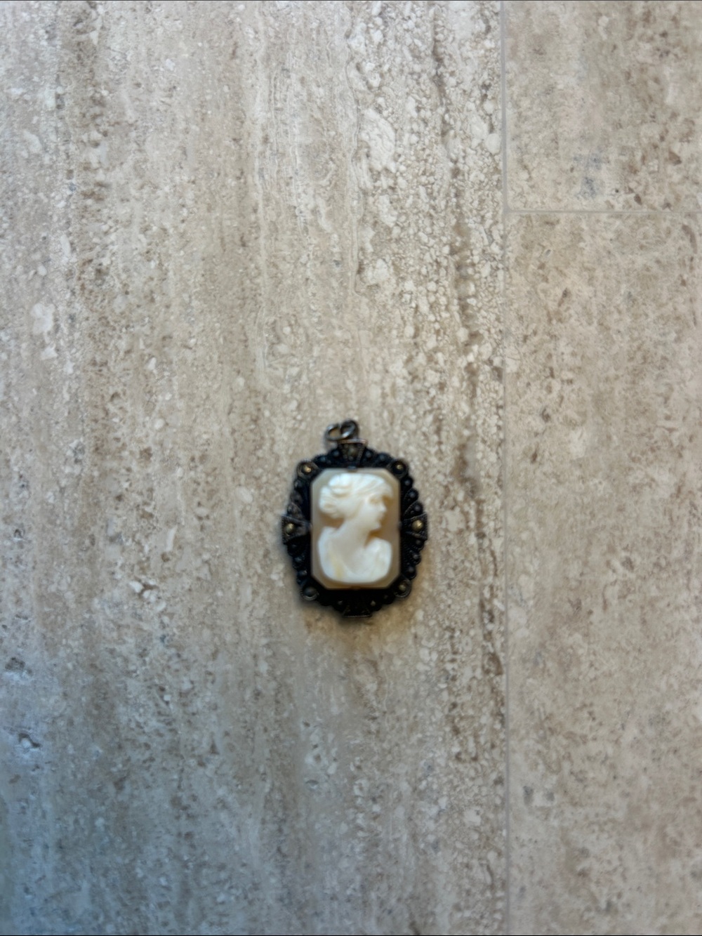 Vintage Cameo Pendant Necklace - Black Frame with Cream Cameo